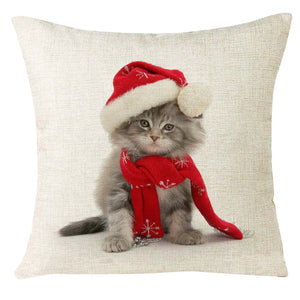 Christmas Cat Home Throw Pillow Cover