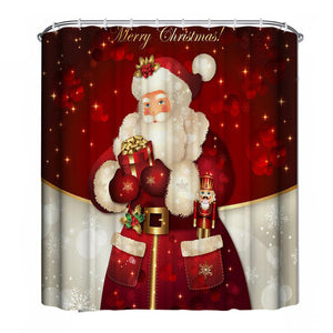 Christmas Shower Curtain - Waterproof Polyester Fabric 3D 12 Rings Hooks