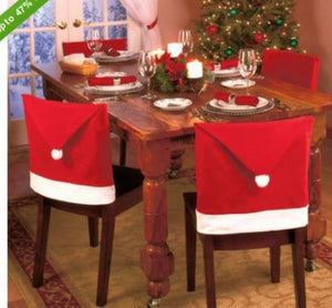 Christmas Happy Santa Red Hat Chair Back Covers 1pc