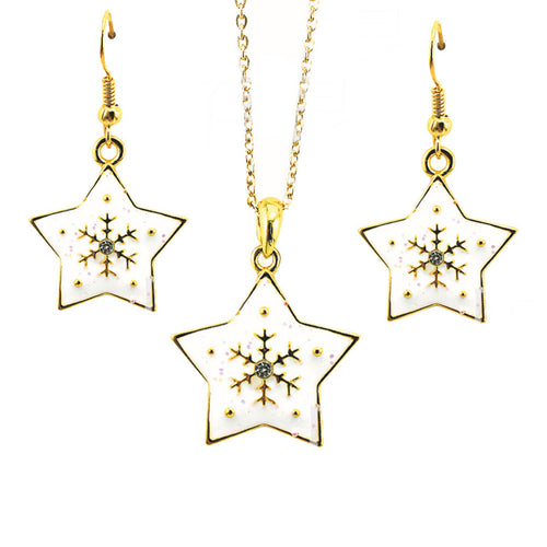 Star Snow Flake Necklace Pendant Earrings Set