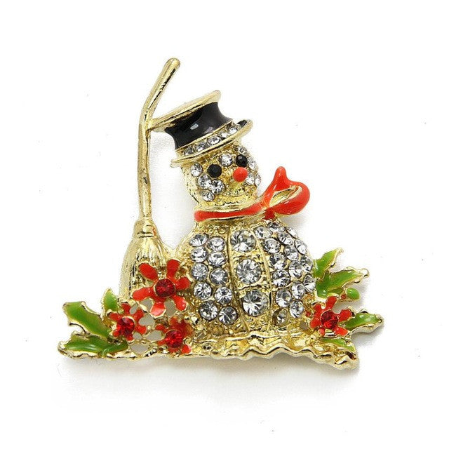 Christmas Snowman Crystal Brooch Pin