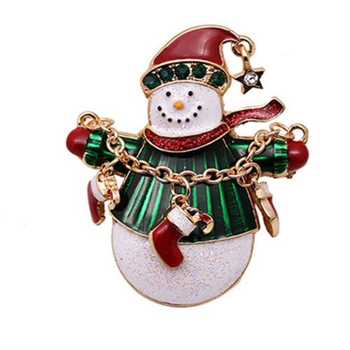 Snowman Brooch Gold Crystal Jewelry